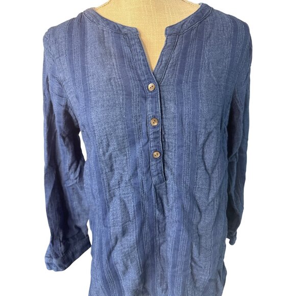 Pure Jill Indigo Blue Blouse 100% Cotton Button Front Petite S - Picture 3 of 8